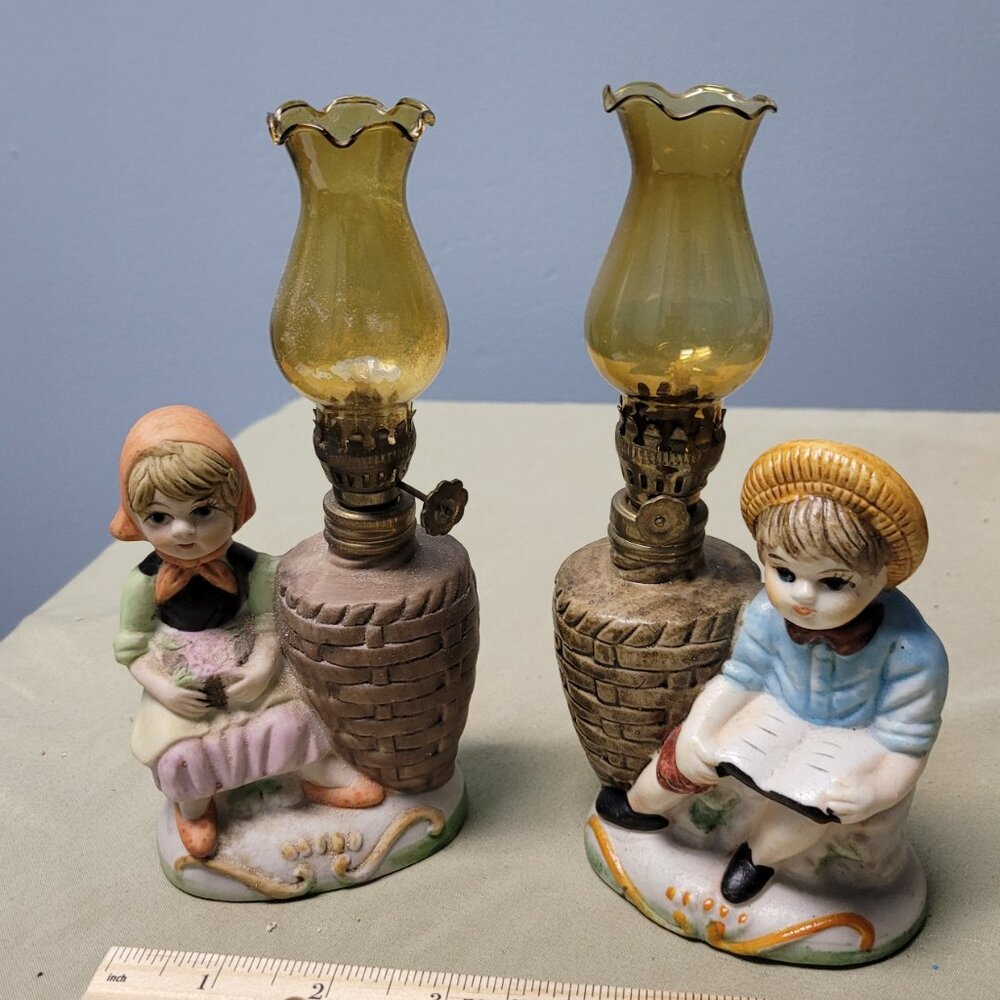 A set of 2 vintage Dutch kids mini oil lamps